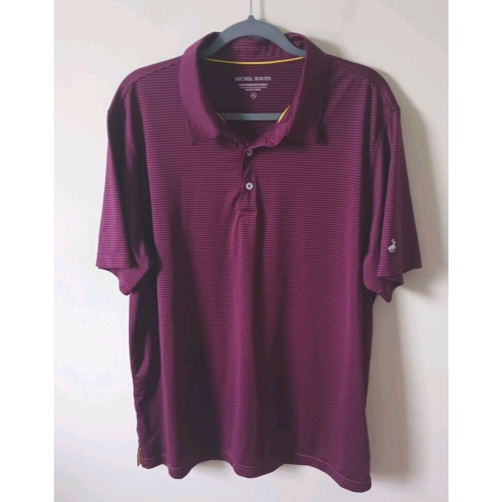 Michel Rouen Performance Golf Polo Shirt Men XL Maroon Black Striped Stretch